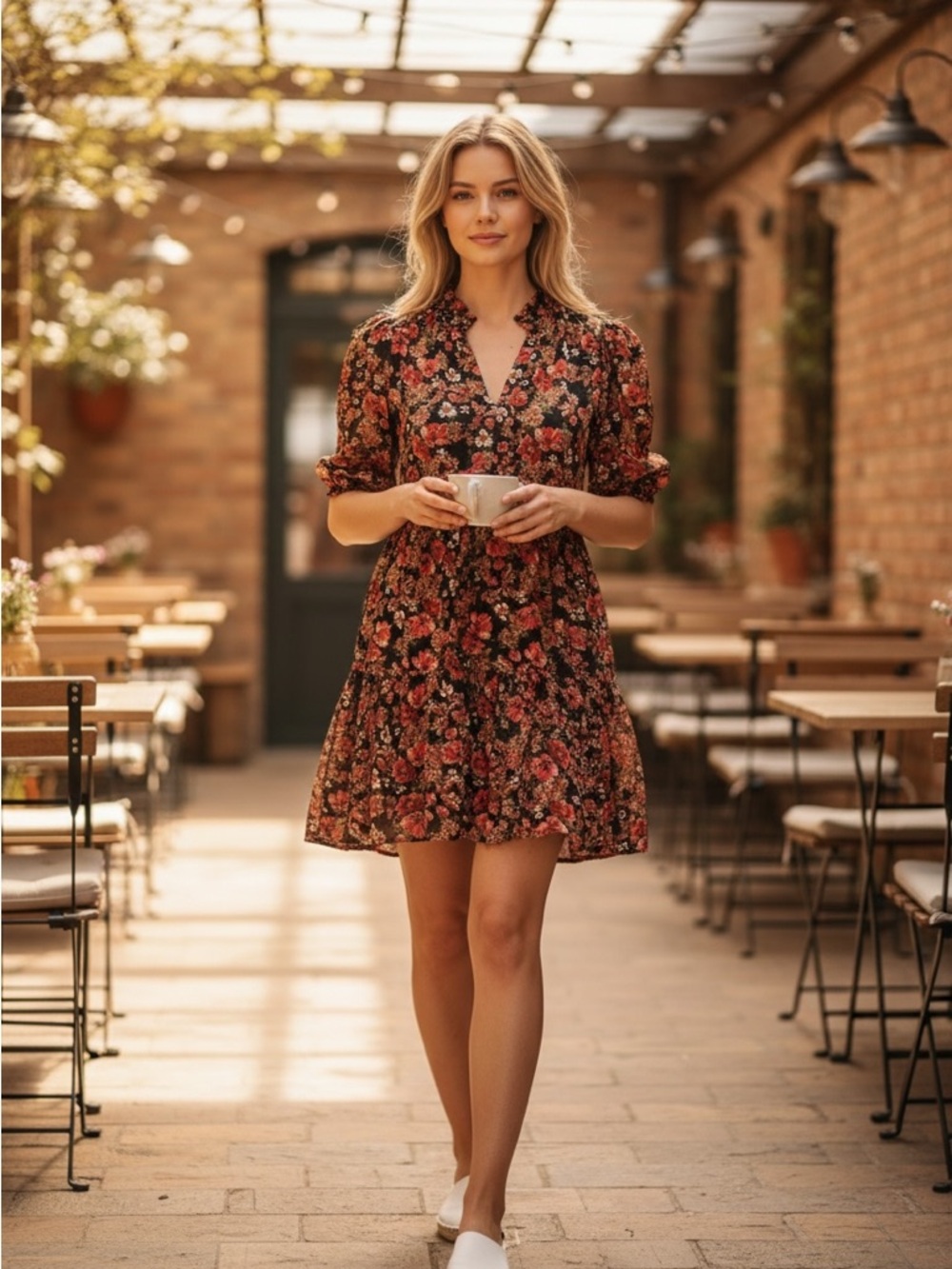 1. State Black and Red Floral Midi Dress